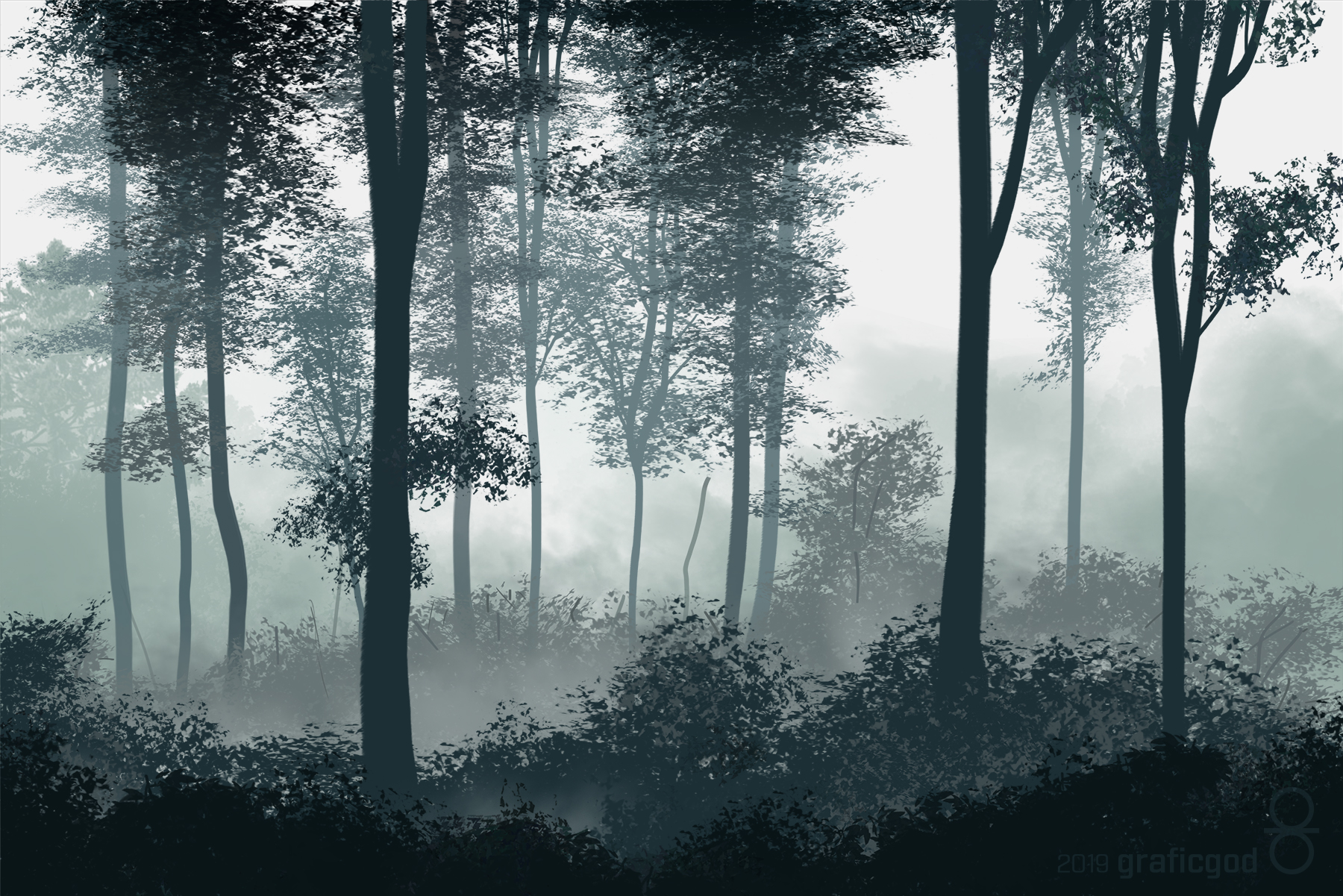 Digital Painting, Foggy Forest